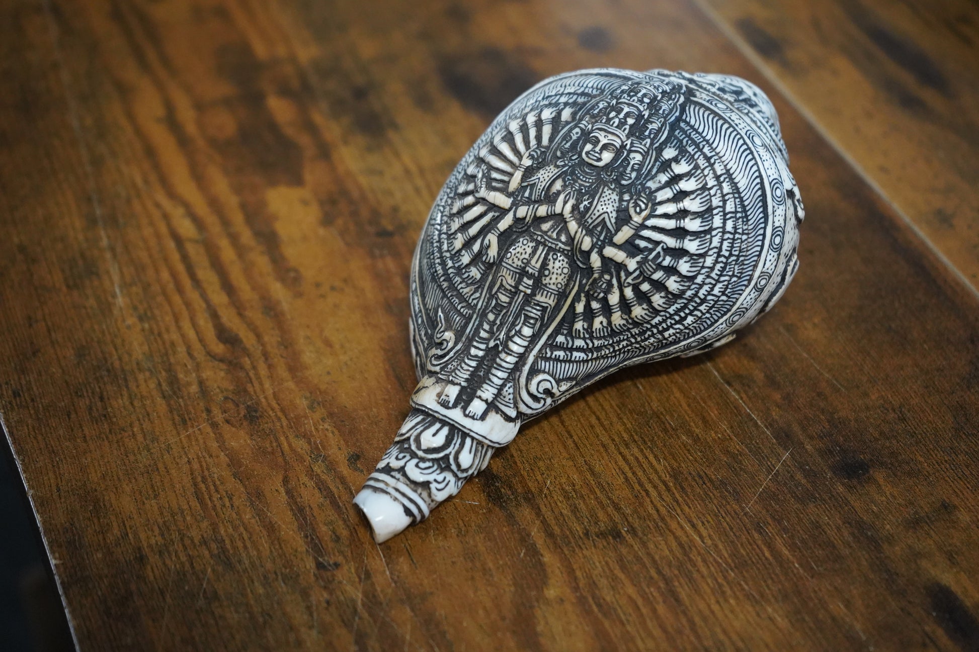 Vishnu "Shankha" Conch, Handcarved Ritual and Ceremonial Piece