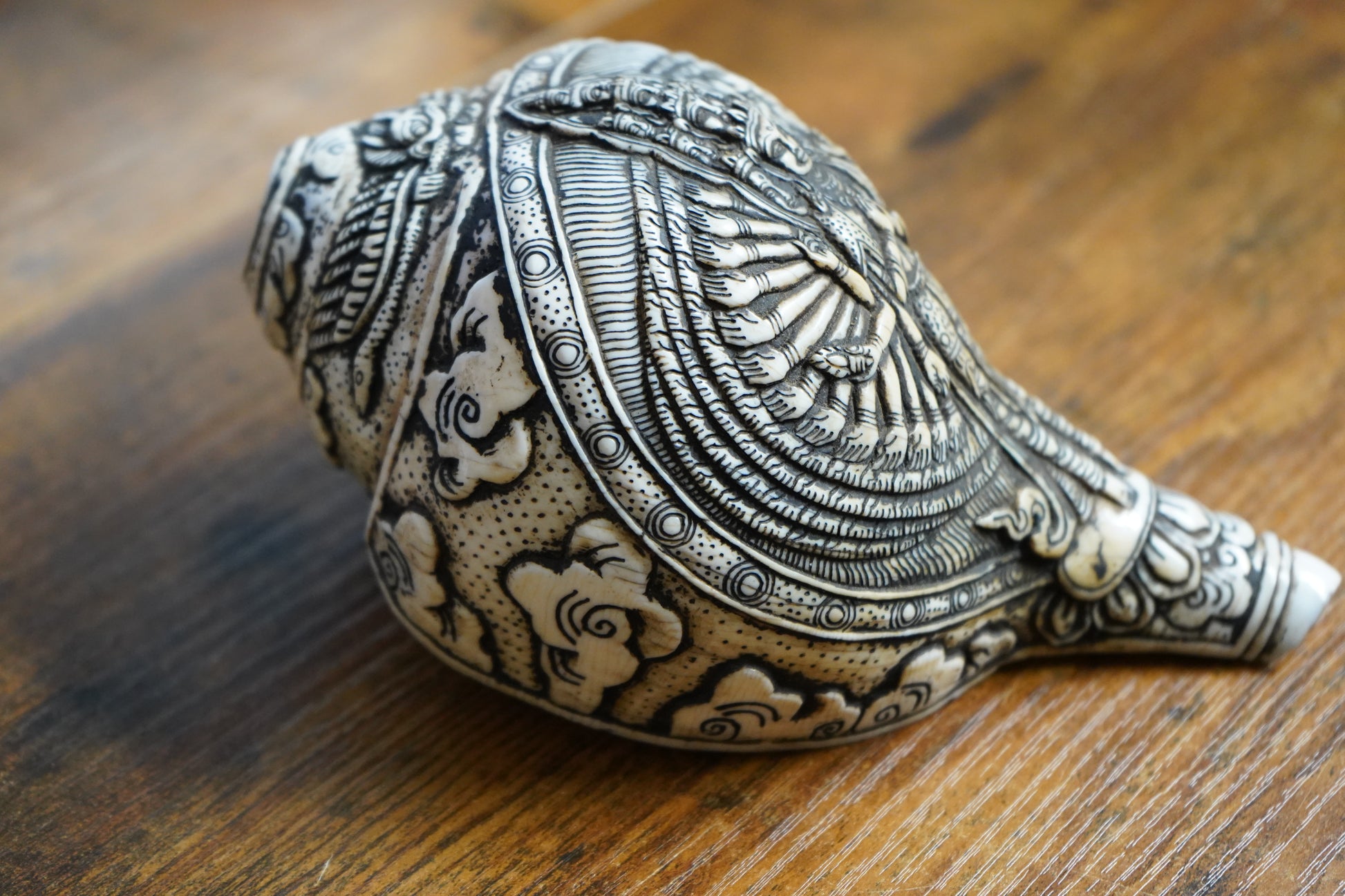 Vishnu "Shankha" Conch, Handcarved Ritual and Ceremonial Piece