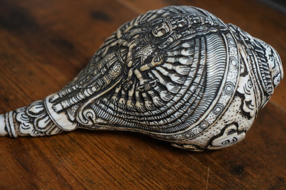 Vishnu "Shankha" Conch, Handcarved Ritual and Ceremonial Piece