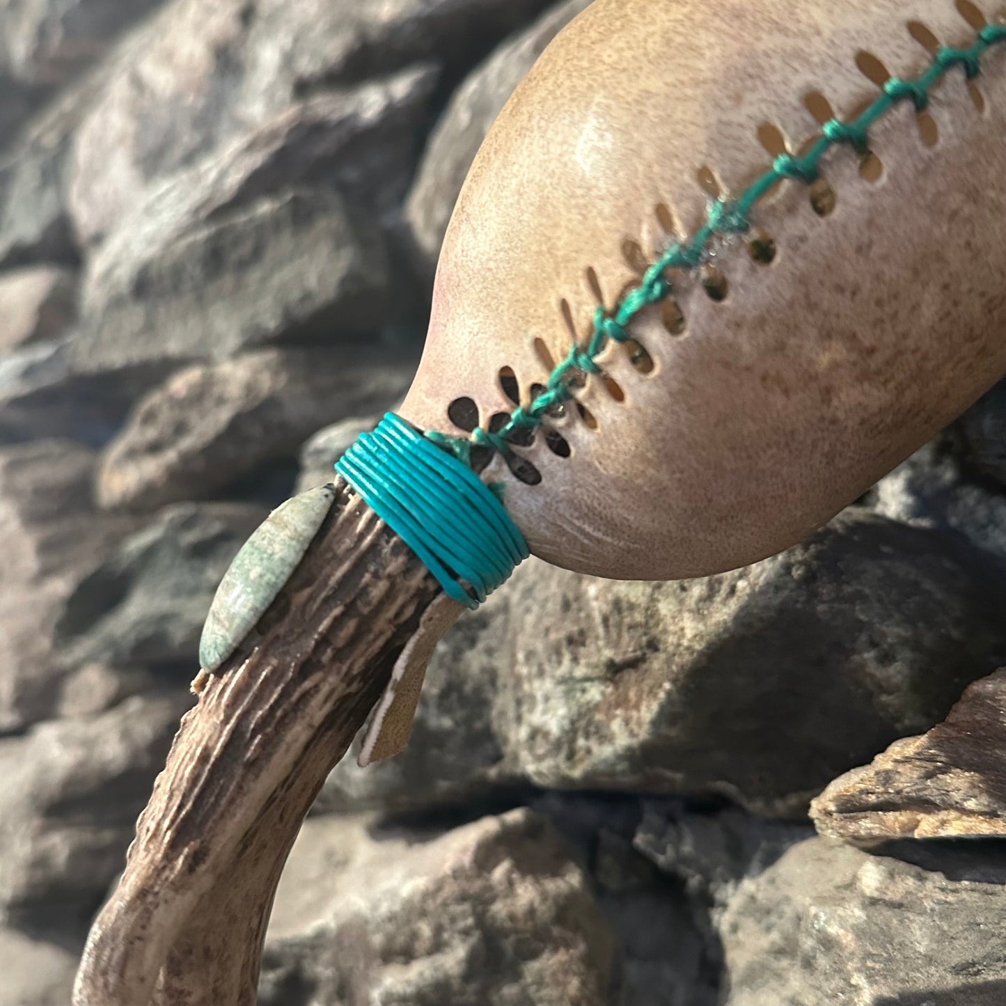 "With Wings of Iron" Antler Rattle 13"