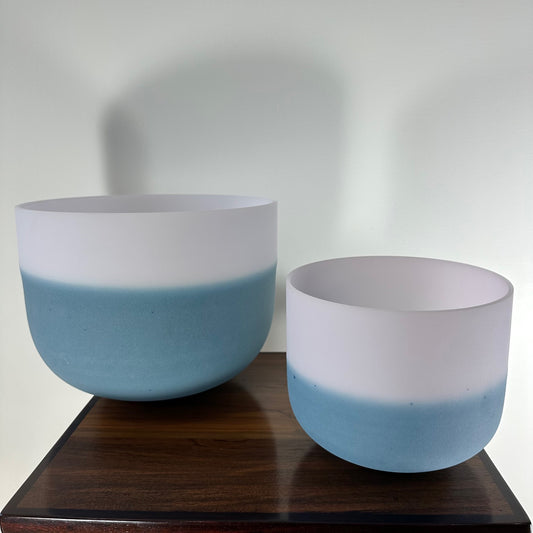 Lapis Lazuli Rose Quartz Crystal Singing Bowl Set 10" C 8" G Perfect Fifth
