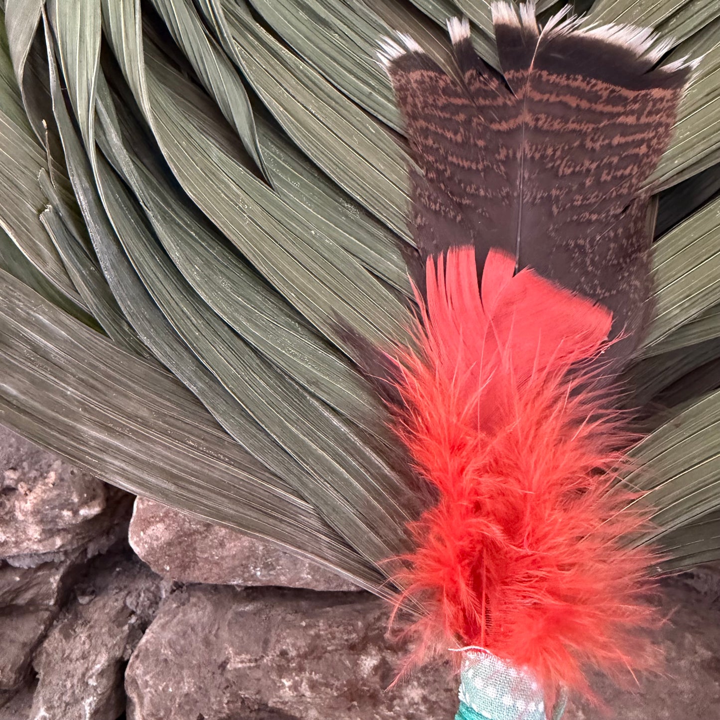 Commodore Palm Chakapa 25" Teal Polkadot Fabric with Turquoise Cord