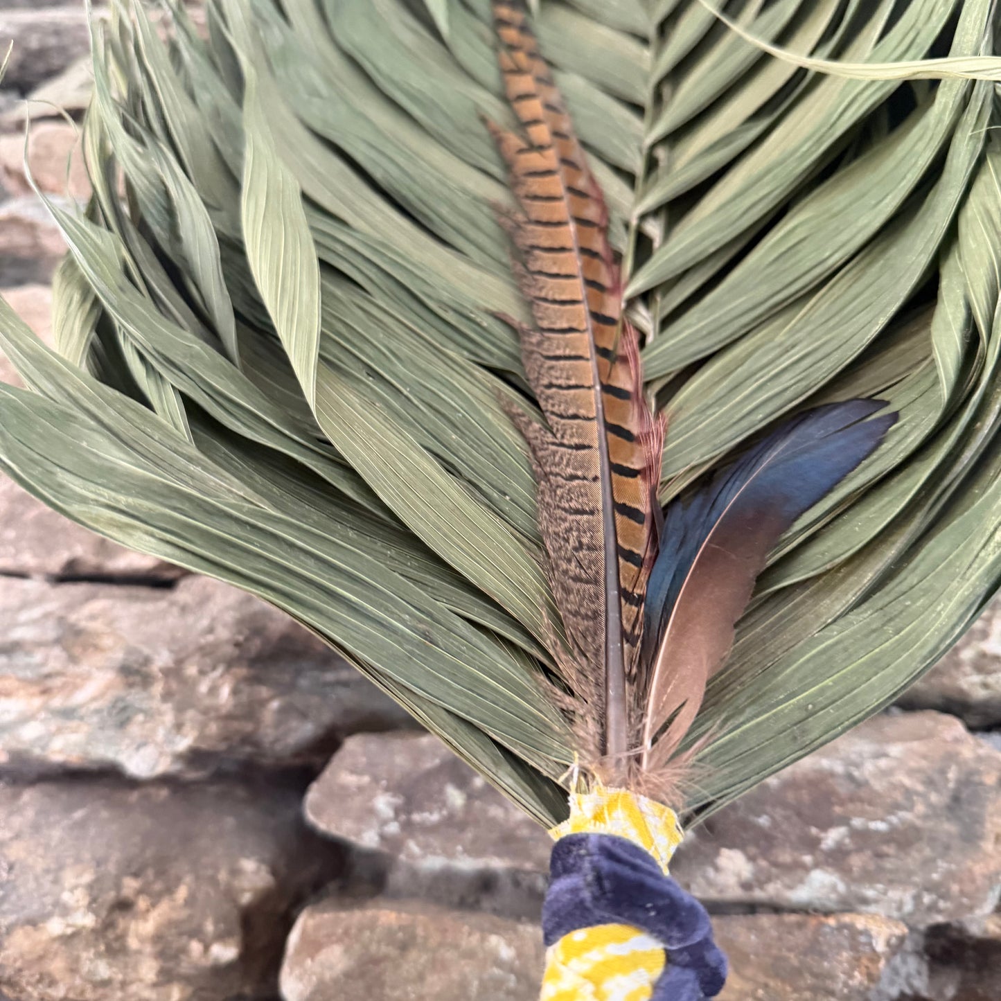 Commodore Palm Chakapa 25" Yellow Fabric with Blue Velvet Cord