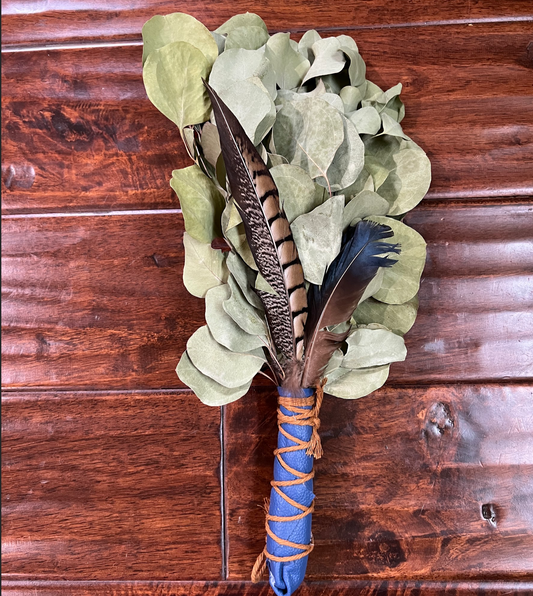 Eucalyptus Chakapa with Blue Leather with Brown Cord