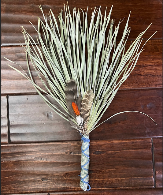 Fan Palm Chakapa 20" Turquoise & Grey Tweed with Light Blue Cord Chakapa