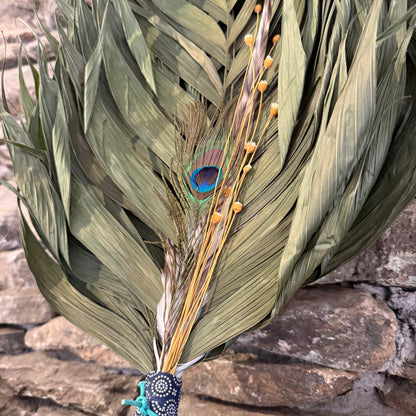 Commodore Palm Chakapa 25" With Peacock and Happy Flowers