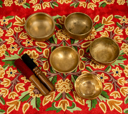 Rare Antique Cup Singing Bowl Set – 432Hz Scale with 4th and 5th Octave Bowls - AS16145