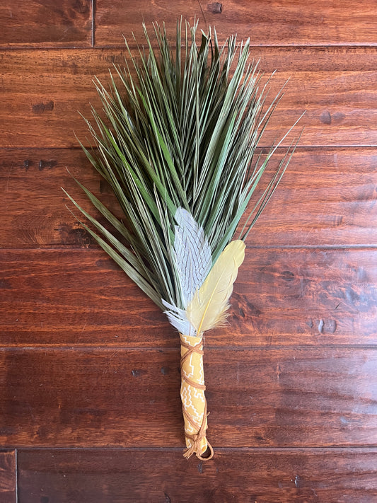 Fan Palm Chakapa 22" Yellow & White Canvas with Tan Cord