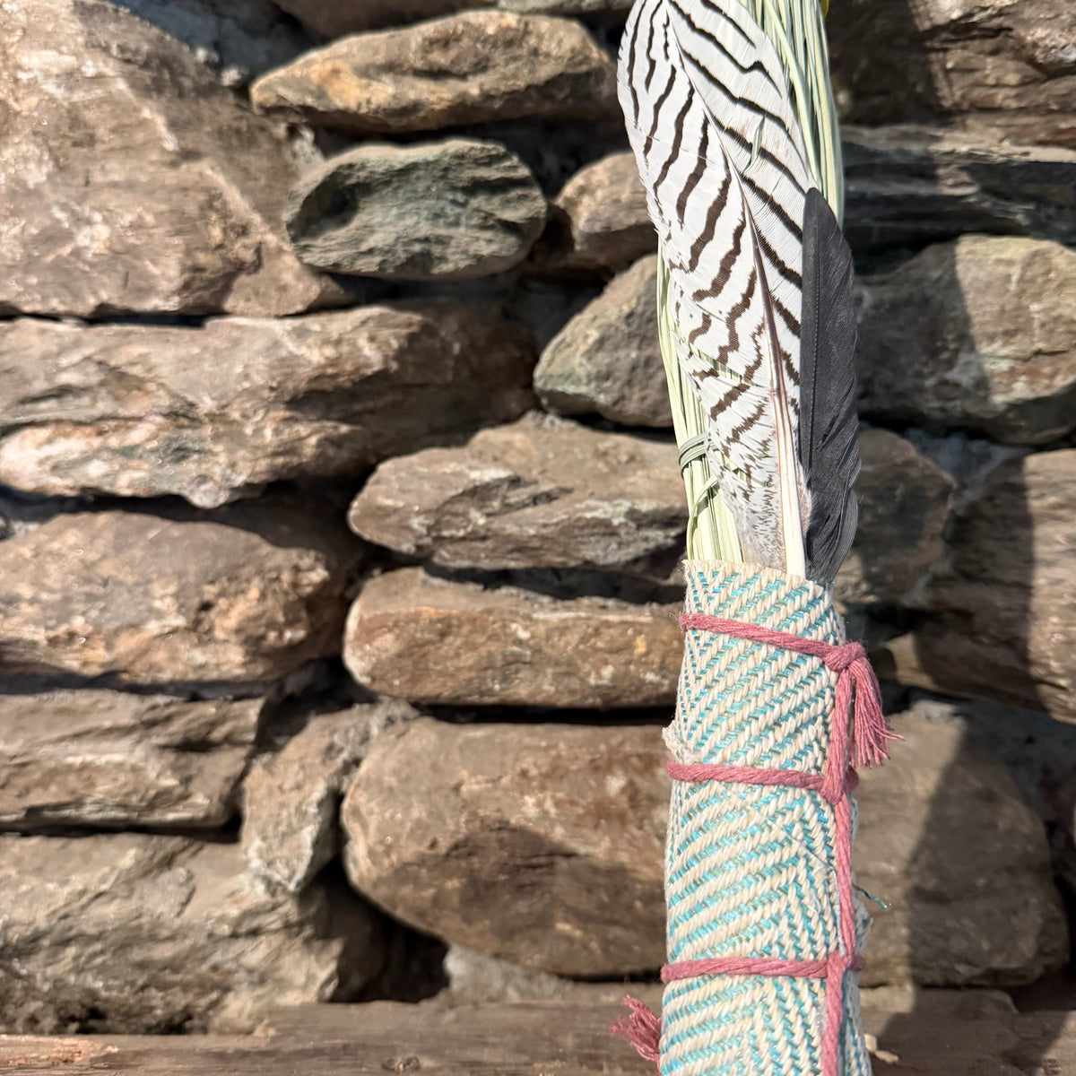 Bear Grass Chakapa 19" Turquoise & Grey with Mauve Cord