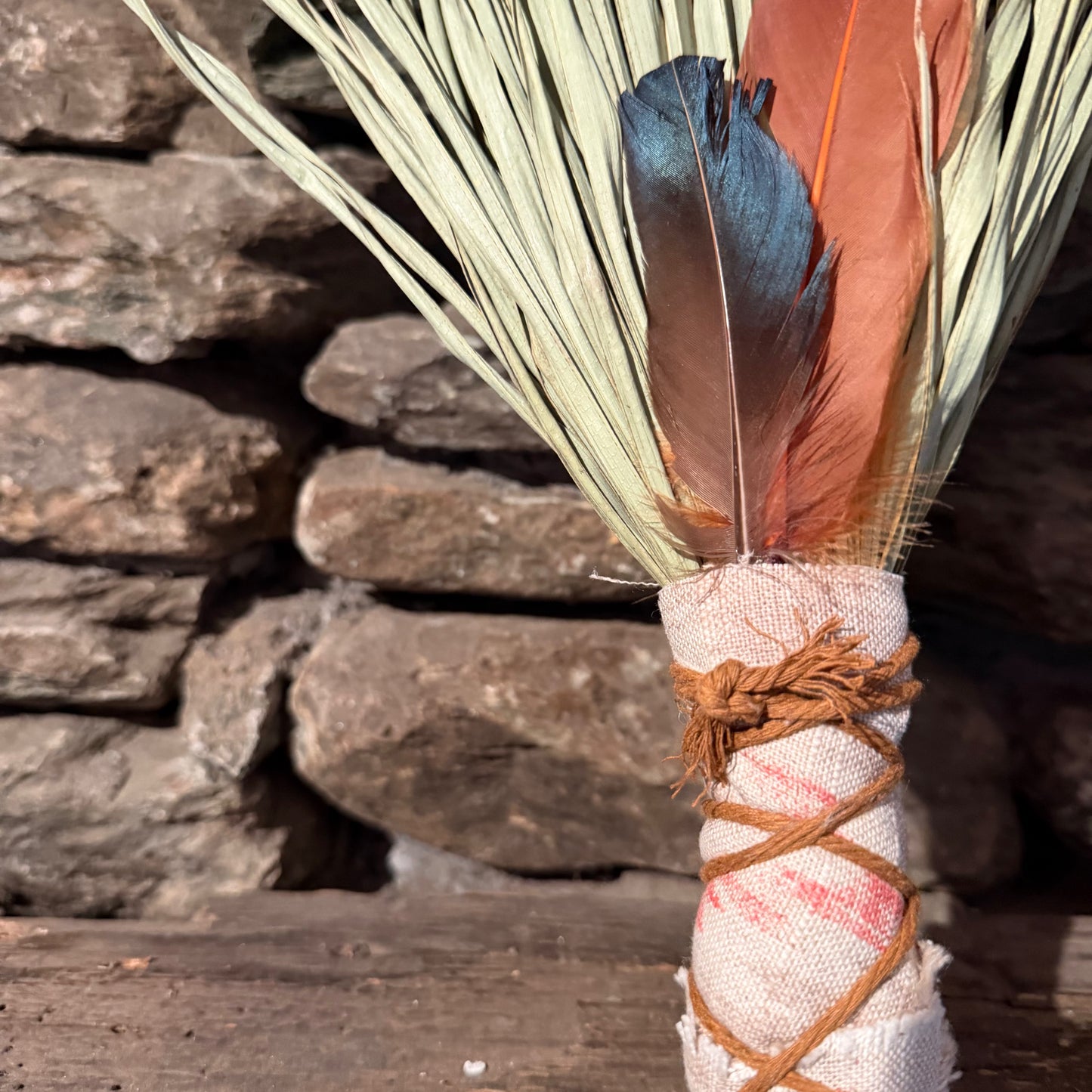 Fan Palm Chakapa 19" Cream & Orange with Tan Cord