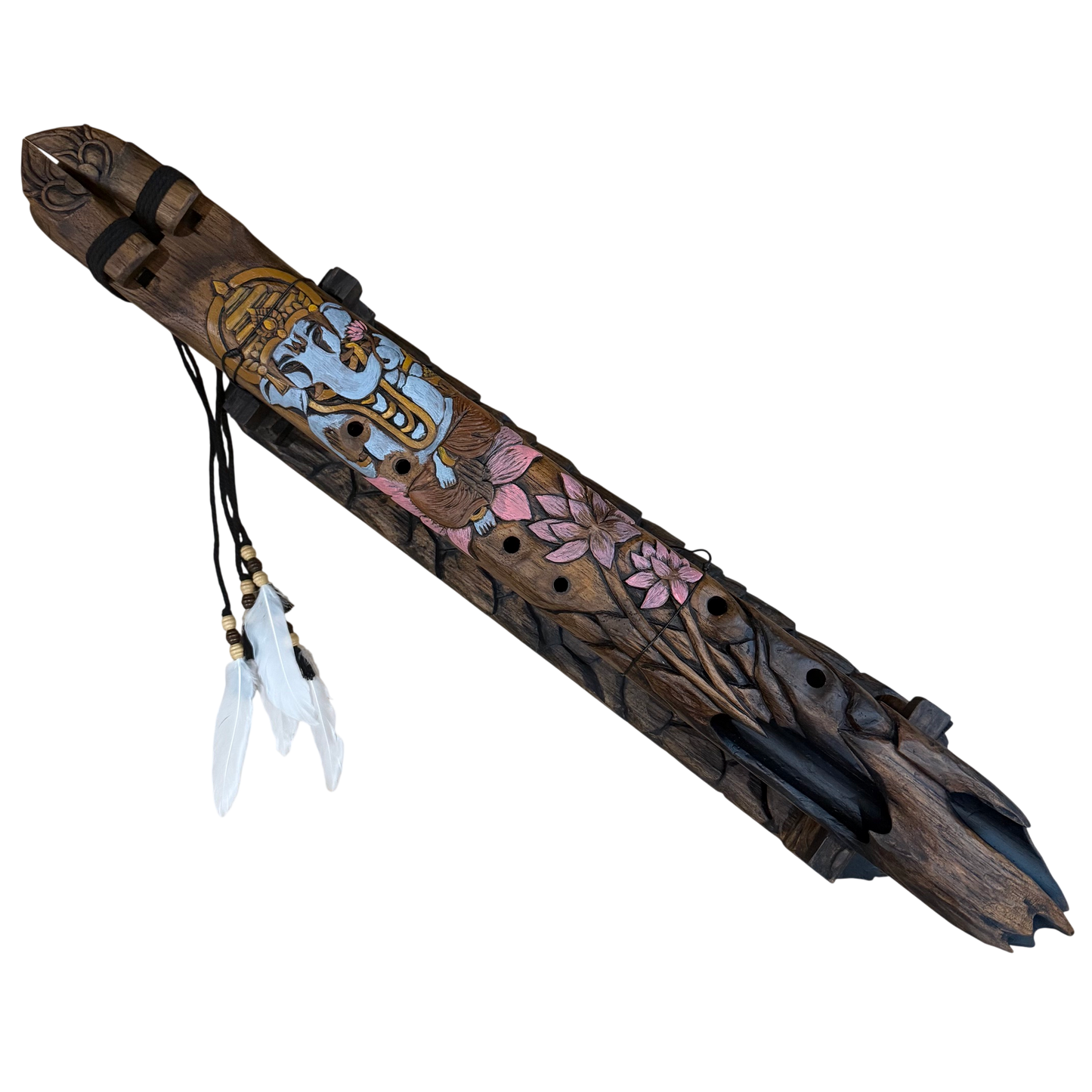 Ganesha Carved Drone Flute Bb-D 528Hz Raga Bilahari Scale
