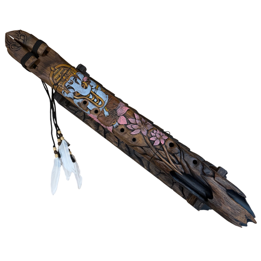 Ganesha Carved Drone Flute Bb-D 528Hz Raga Bilahari Scale