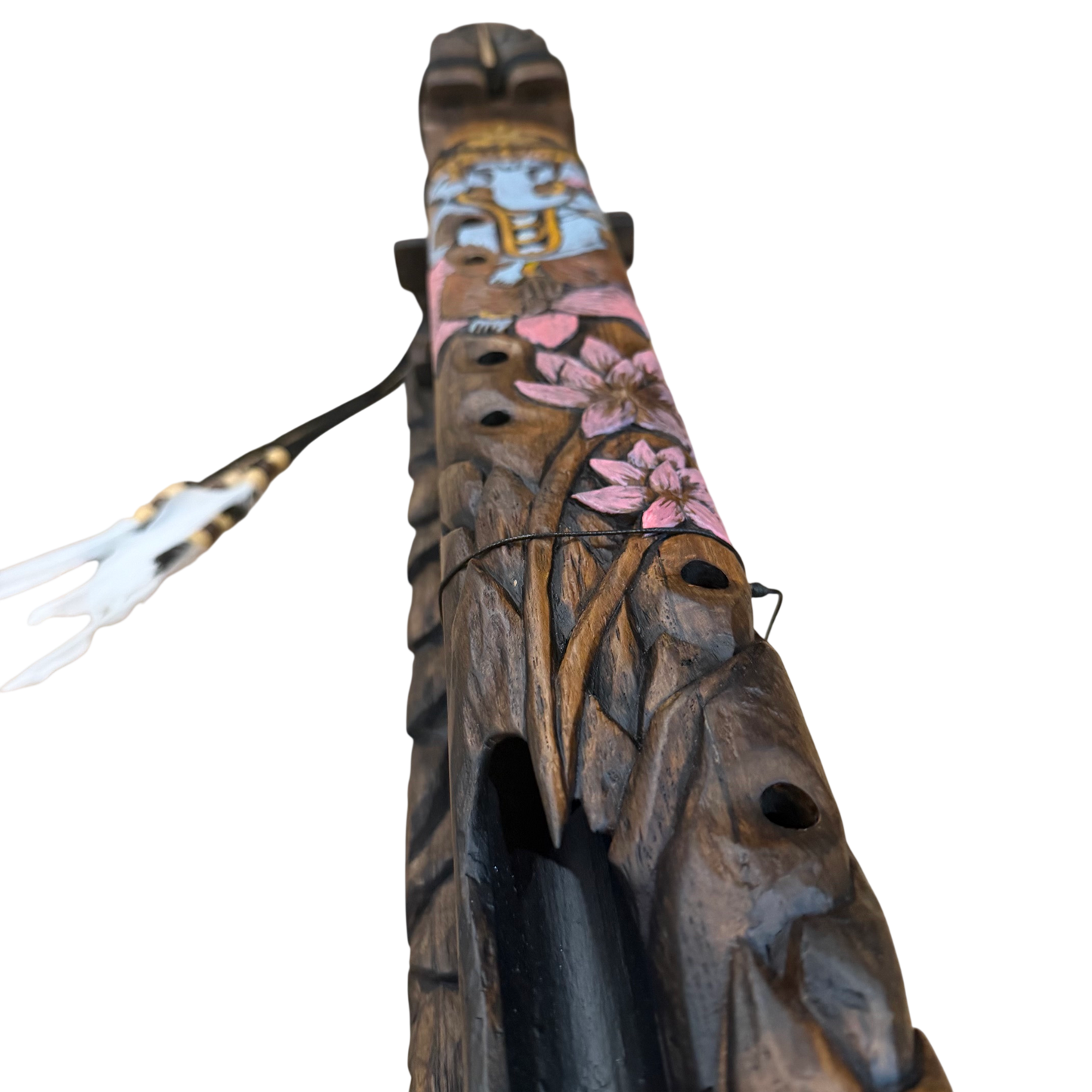 Ganesha Carved Drone Flute Bb-D 528Hz Raga Bilahari Scale