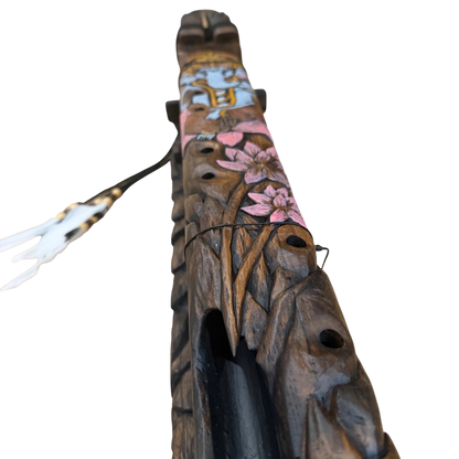 Ganesha Carved Drone Flute Bb-D 528Hz Raga Bilahari Scale