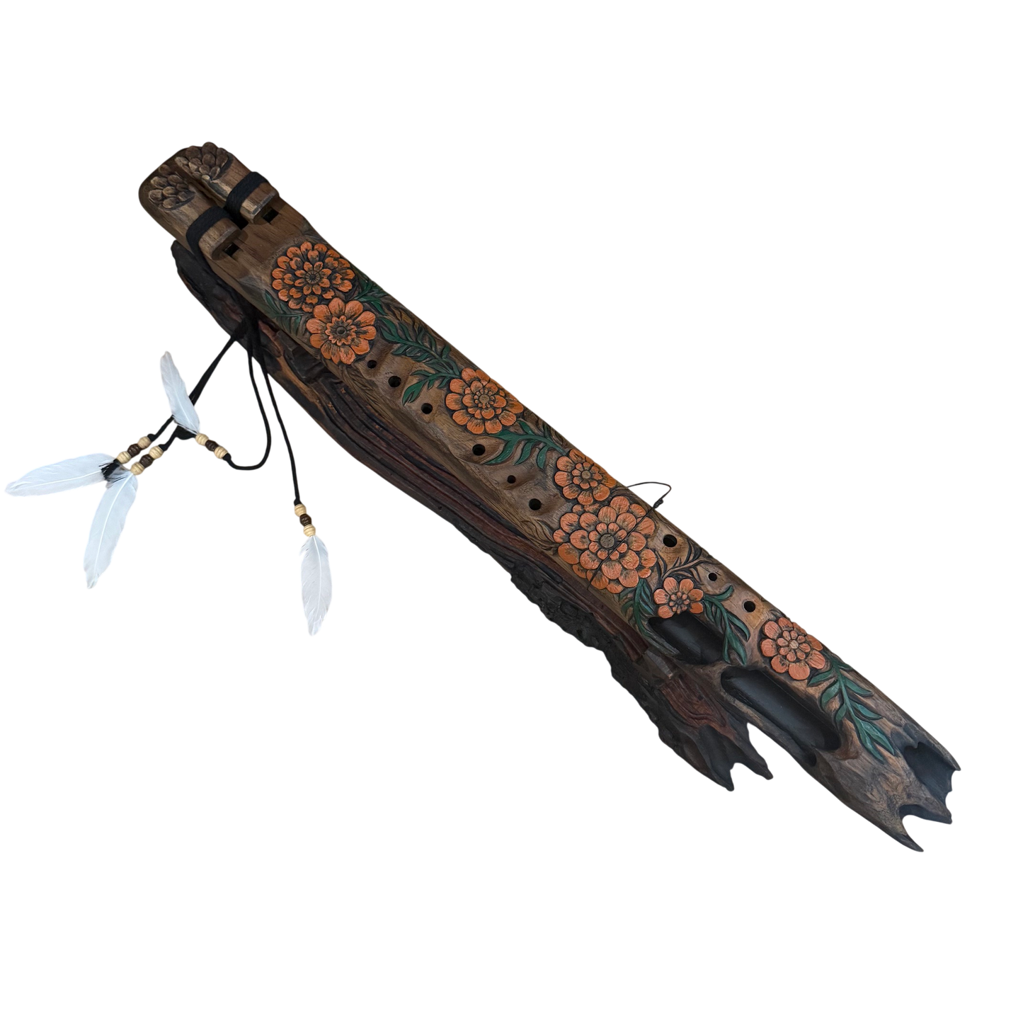 Marigold Carved Drone Flute C-F 432Hz Dorian Scale