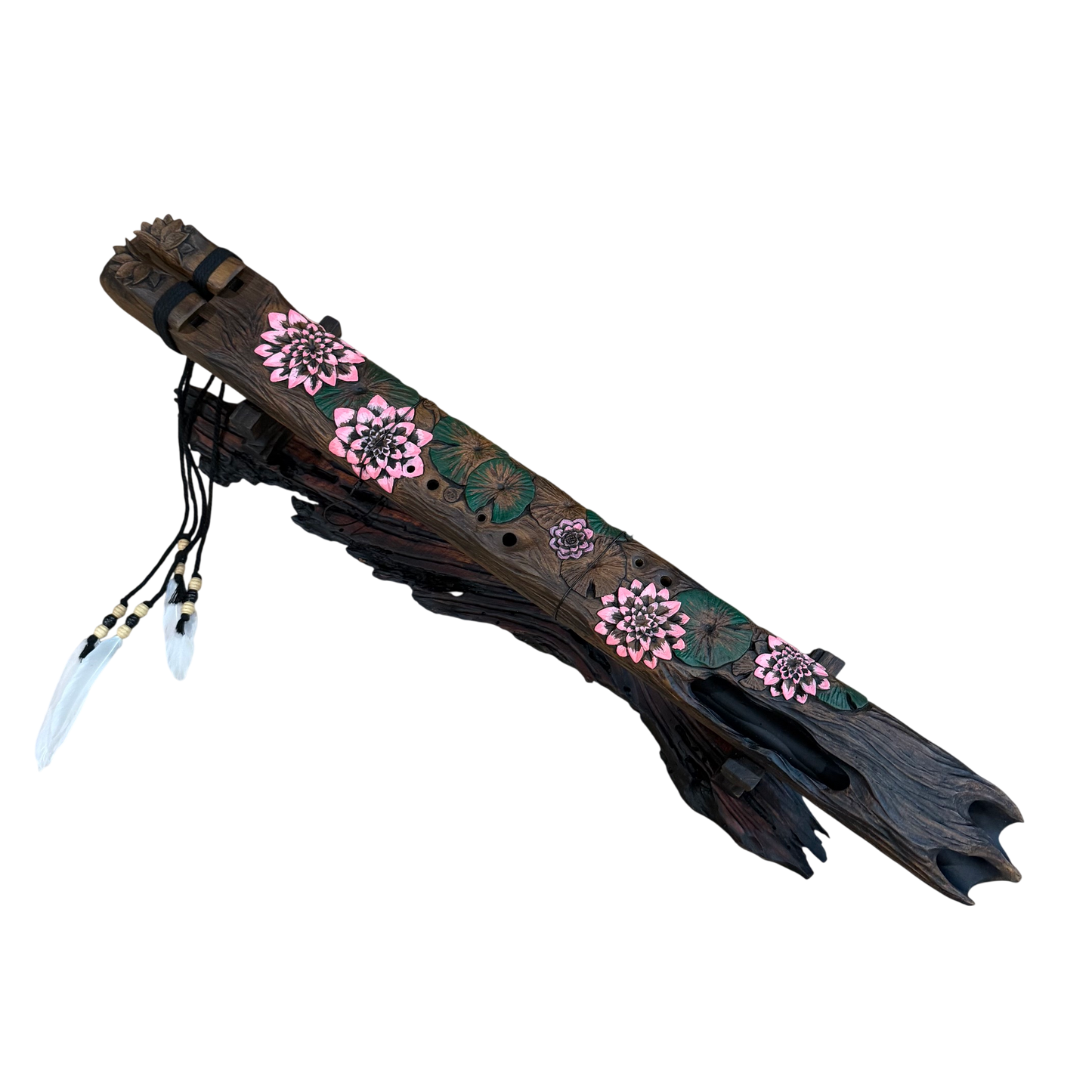 Lotus Carved Drone Flute B-E 432Hz Egyptian Scale