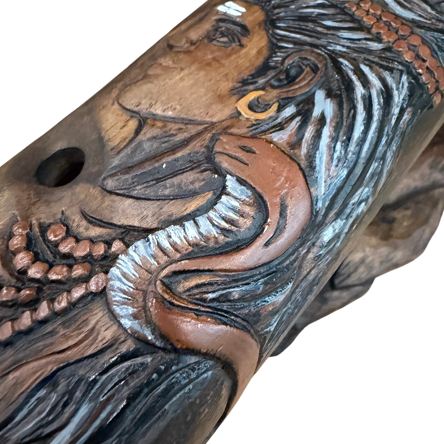 Shiva Carved Drone Flute F-Ab 432Hz Raga Bibhas Scale