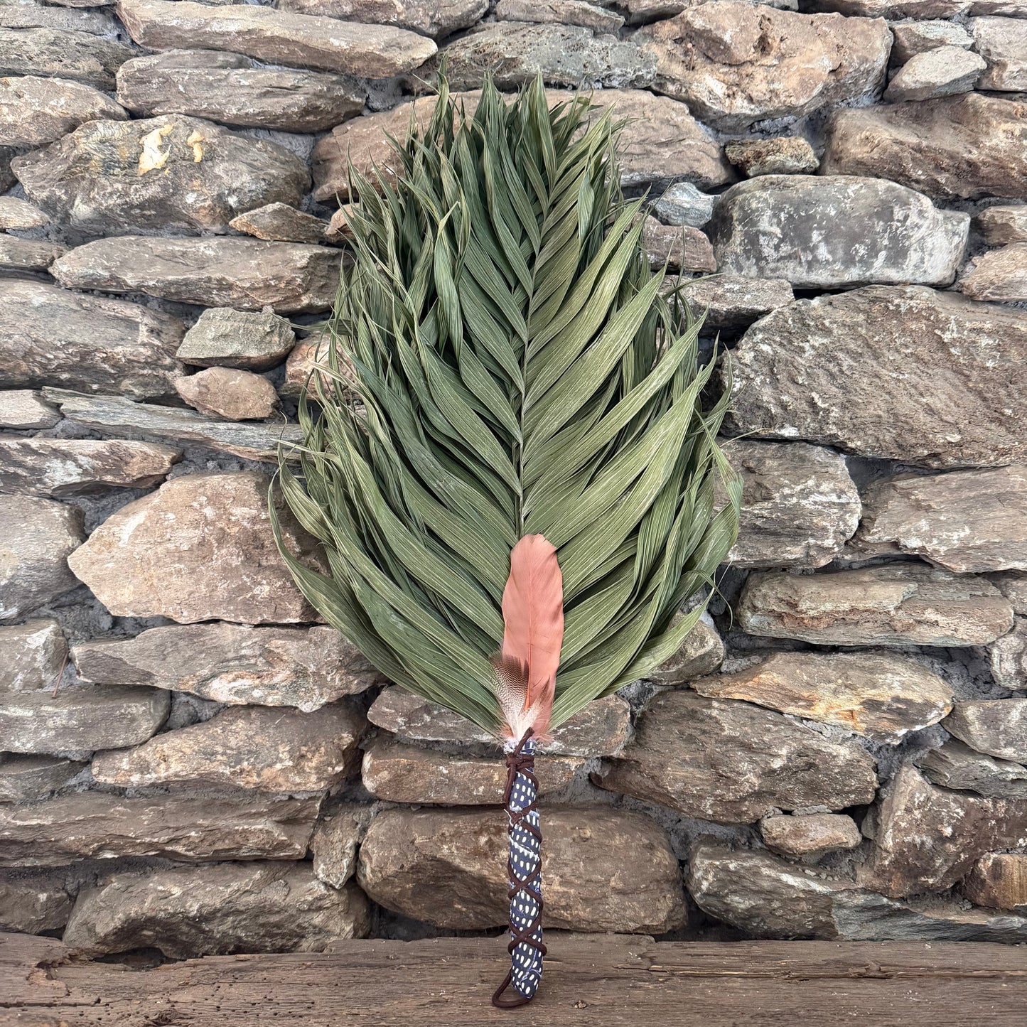 Commodore Palm Chakapa 25" Navy Blue & White Fabric with Dark Brown Cord