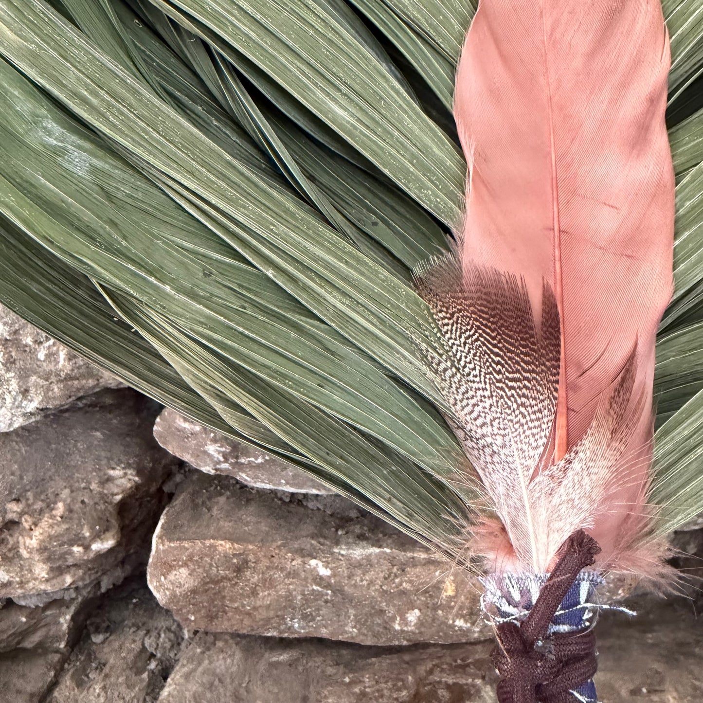 Commodore Palm Chakapa 25" Navy Blue & White Fabric with Dark Brown Cord