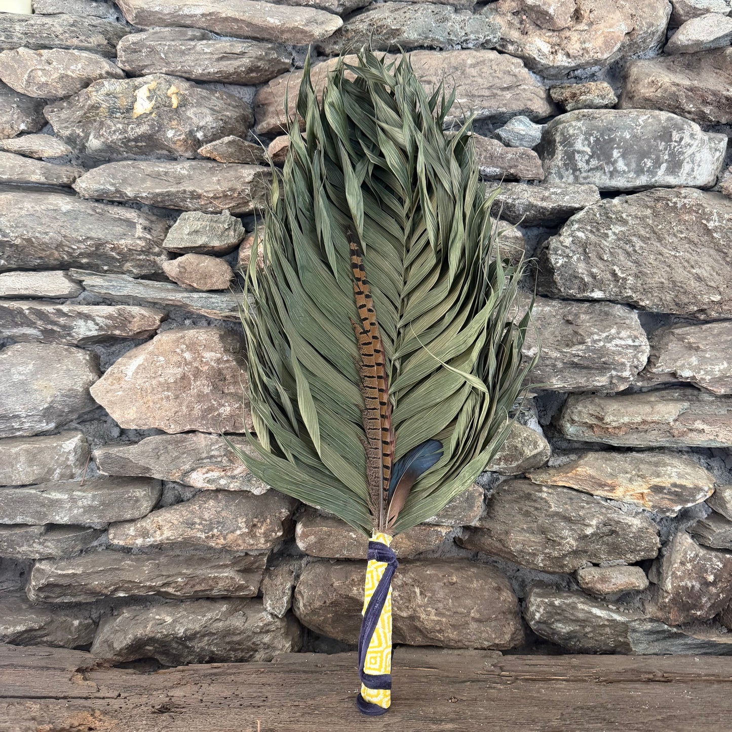 Commodore Palm Chakapa 25" Yellow Fabric with Blue Velvet Cord