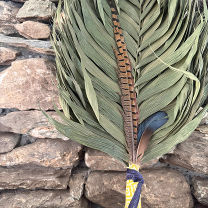 Commodore Palm Chakapa 25" Yellow Fabric with Blue Velvet Cord