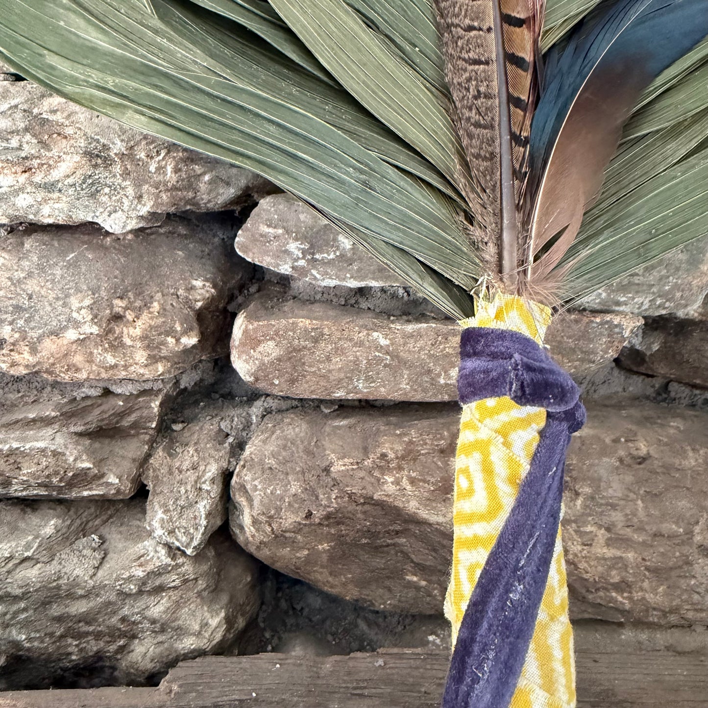 Commodore Palm Chakapa 25" Yellow Fabric with Blue Velvet Cord