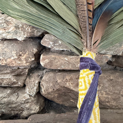 Commodore Palm Chakapa 25" Yellow Fabric with Blue Velvet Cord