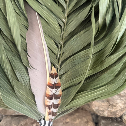 Commodore Palm Chakapa 25" Black & White Fabric with Maroon Cord