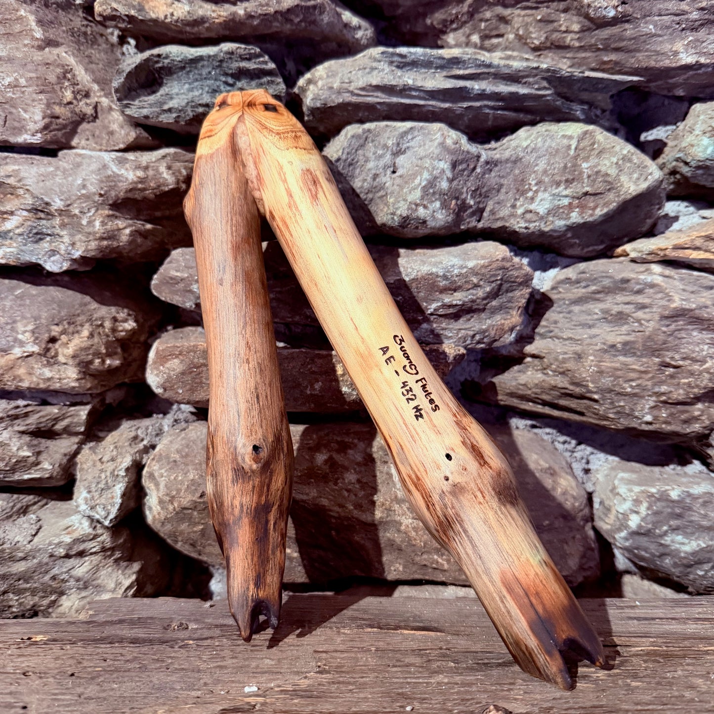 A-E Mayan Scale Double Harmony Hybrid Flute 432 Hz Acacia Wood