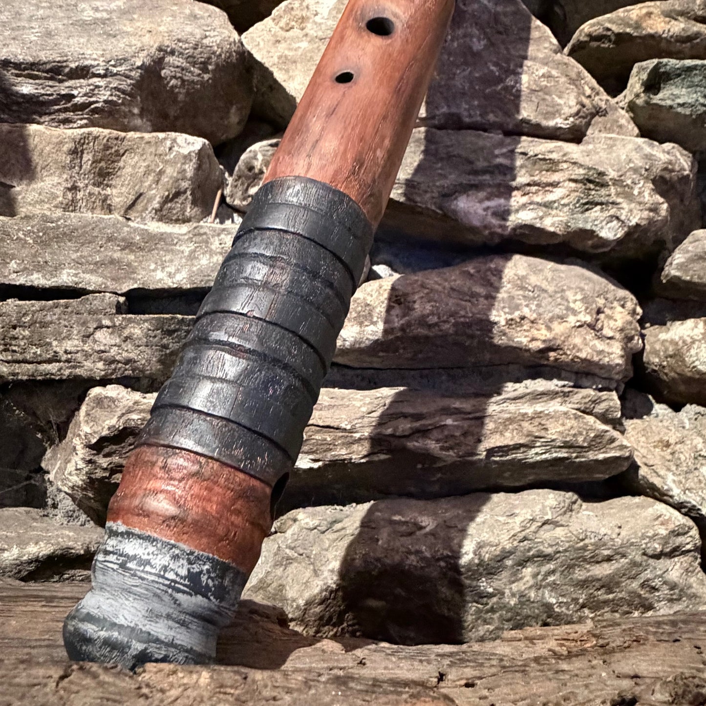 D-Ionian Modal Scale Carved Nordic Wolf Axe Flute 432Hz 20"