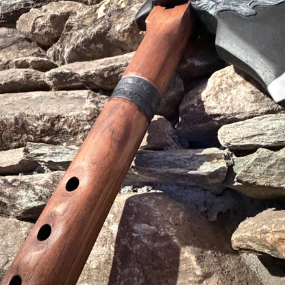 D-Ionian Modal Scale Carved Nordic Wolf Axe Flute 432Hz 20"