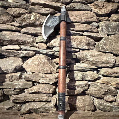 D-Ionian Modal Scale Carved Nordic Wolf Axe Flute 432Hz 20"