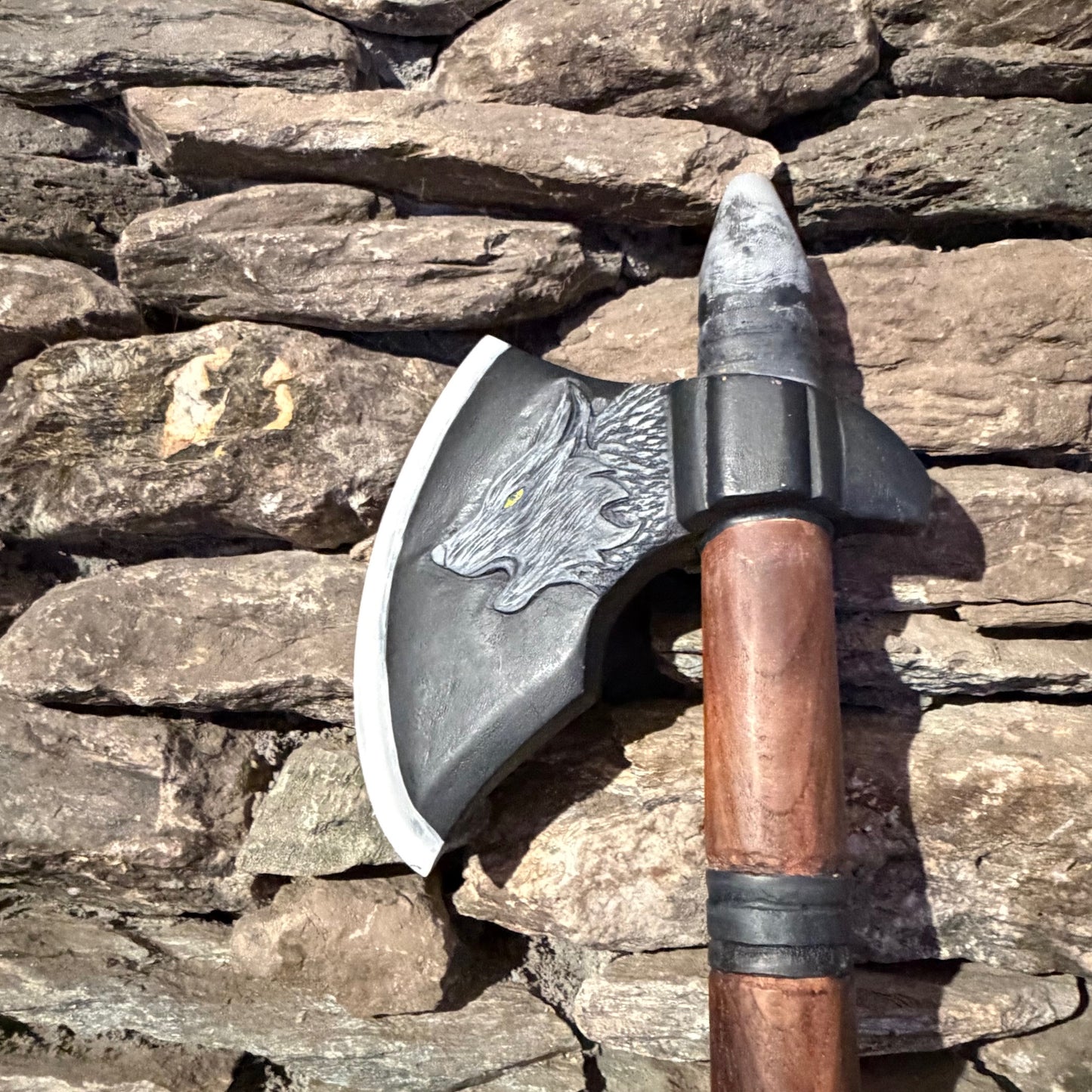 D-Ionian Modal Scale Carved Nordic Wolf Axe Flute 432Hz 20"