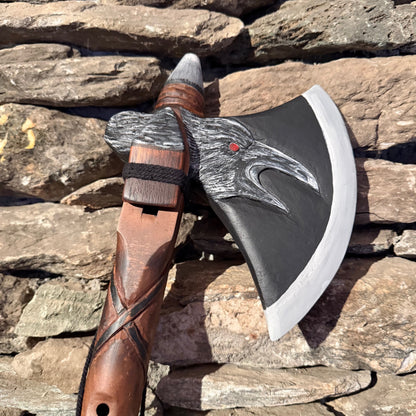 E-Minor Pentatonic Scale Carved Raven Axe Flute 432Hz 20"