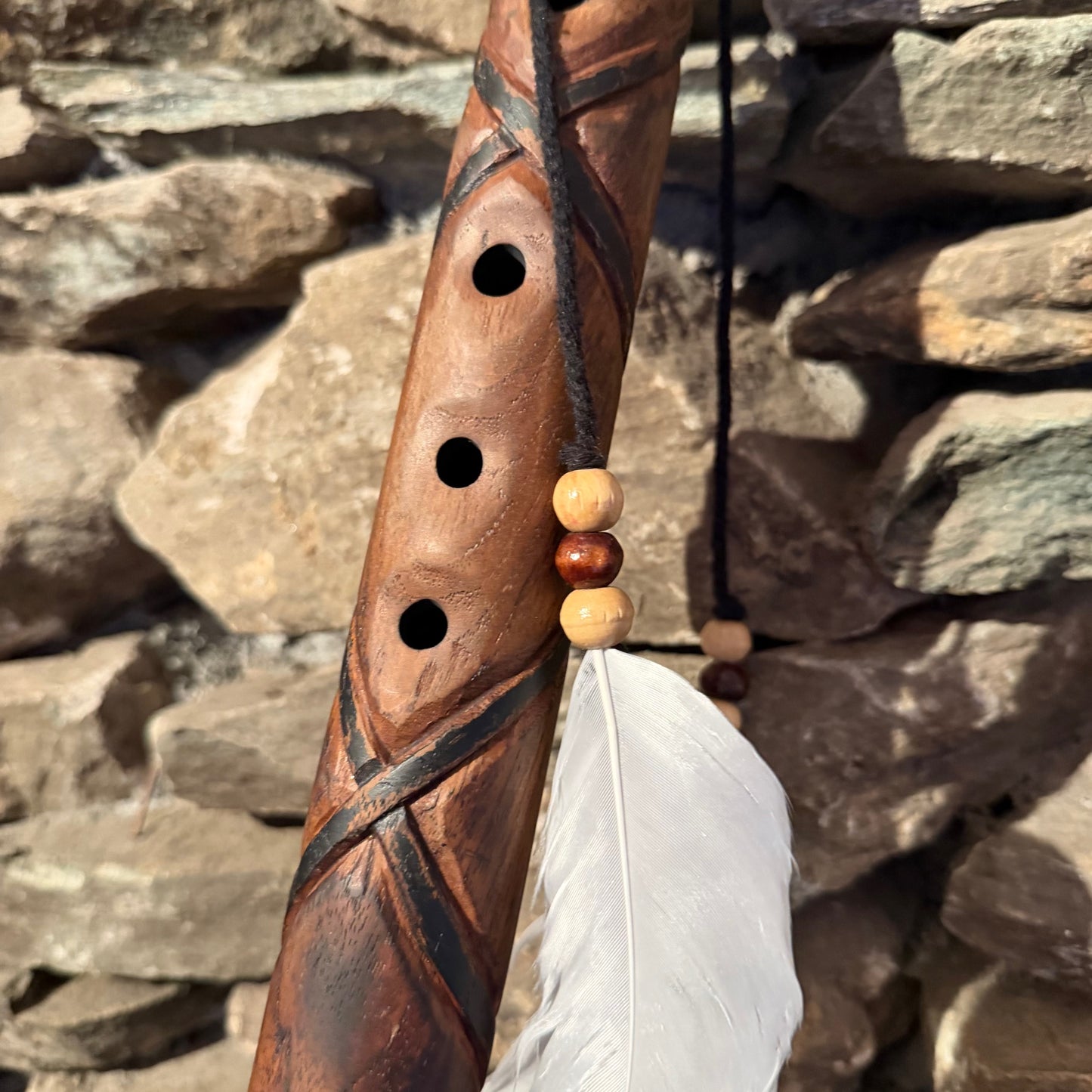 E-Minor Pentatonic Scale Carved Raven Axe Flute 432Hz 20"