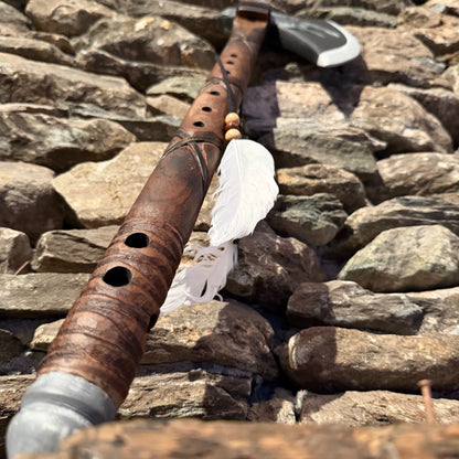 E-Minor Pentatonic Scale Carved Raven Axe Flute 432Hz 20"