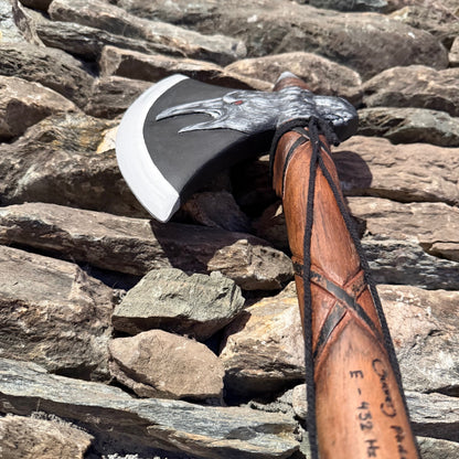 E-Minor Pentatonic Scale Carved Raven Axe Flute 432Hz 20"