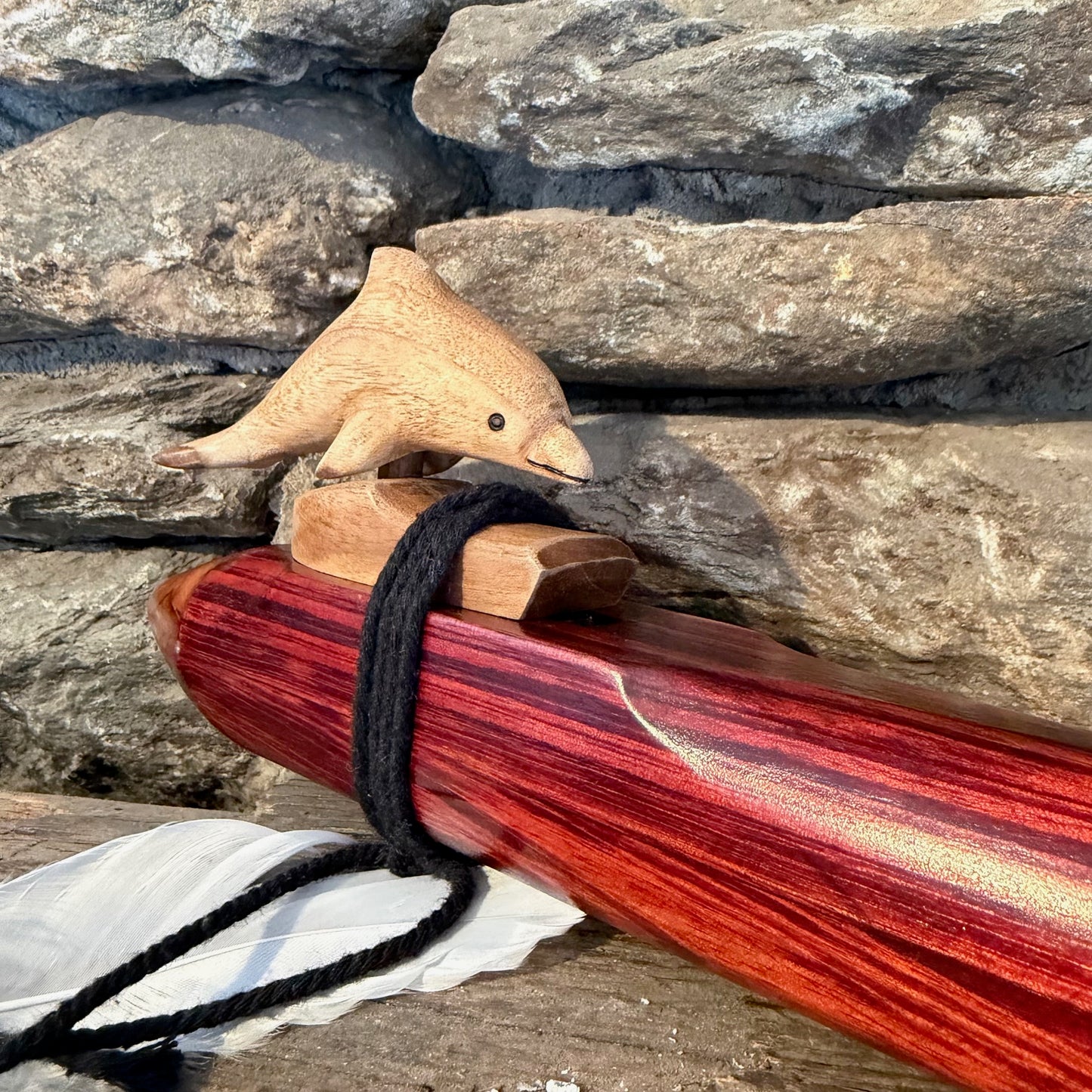 D-Aeolian Borneo Redwood Flute with Dolphin Totem 432Hz 25.5"