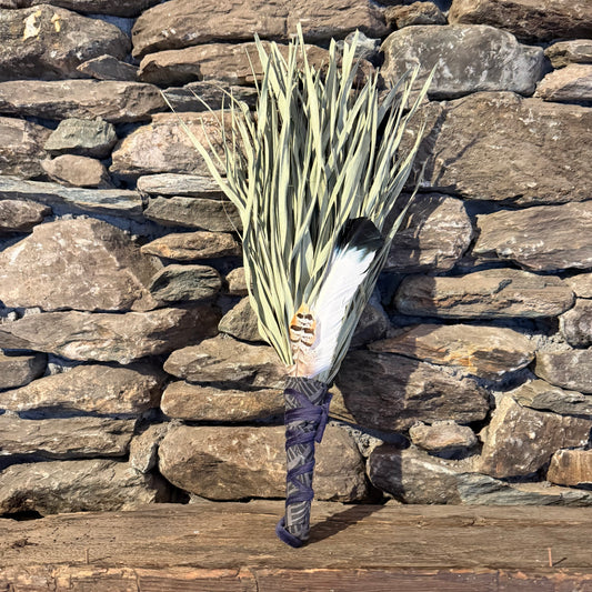 Fan Palm Chakapa 22" Black & Grey Fabric with Blue Velvet Cord