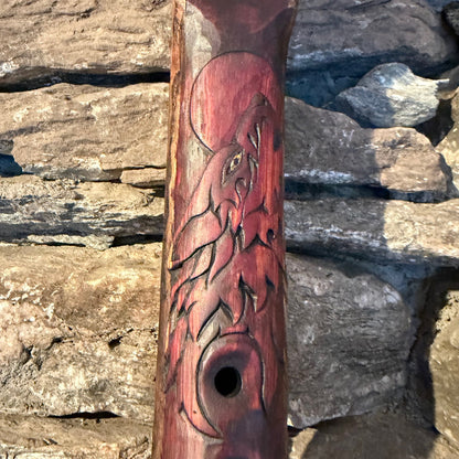 Wolf Carved Borneo Redwood Flute B Minor Pent 432Hz 28"