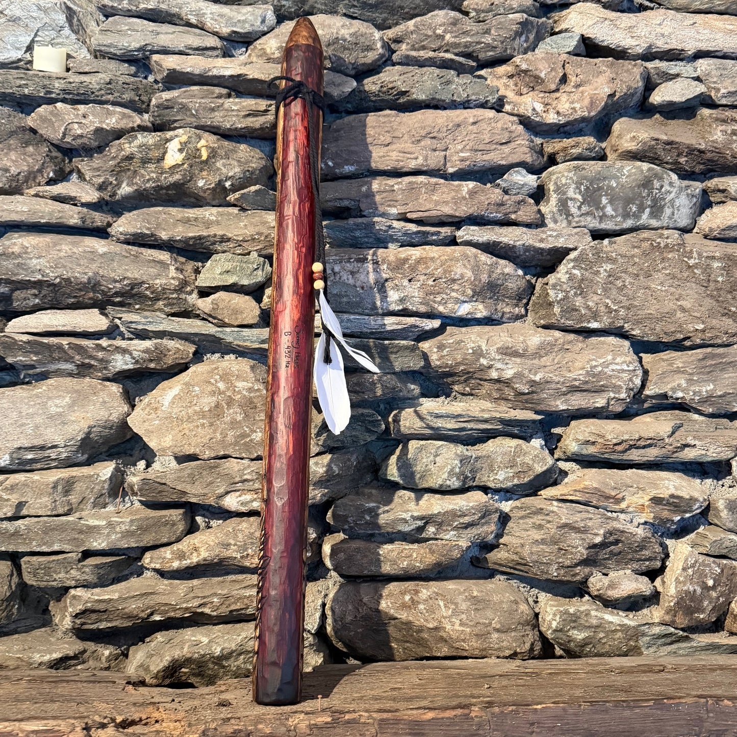 Wolf Carved Borneo Redwood Flute B Minor Pent 432Hz 28"