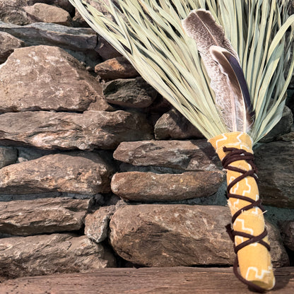 Fan Palm Chakapa 22" Yellow & White Canvas with Brown Cord