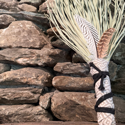 Fan Palm Chakapa 22" Grey & White Fabric with Black Cord