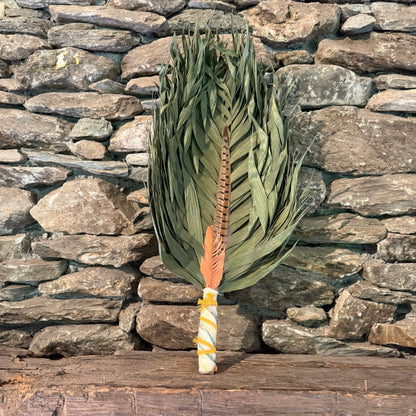 Commodire Palm Chakapa 25" Cream & Olive Fabric with Mustard Cord