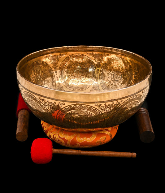 New Etched Jambati Cosmos Jambati Singing Bowl F#2 93Hz 11" N16190