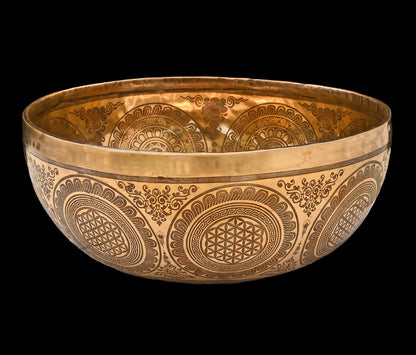 New Etched Jambati Cosmos Jambati Singing Bowl F#2 93Hz 11" N16190