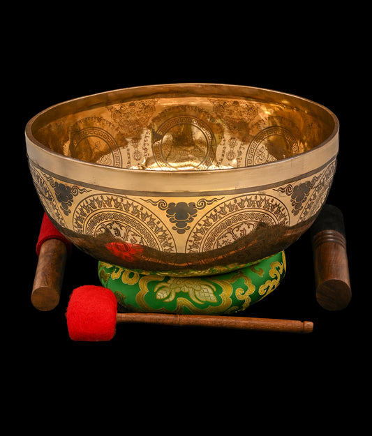 New Etched Jambati White Tara Singing Bowl A2 107Hz 11" N16212