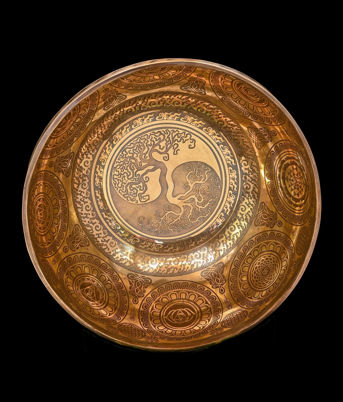 New Etched Jambati Tree of Life Singing Bowl B2 122Hz 10.5" N16221