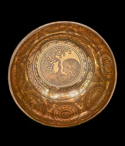 New Etched Jambati Tree of Life Singing Bowl B2 122Hz 10.5" N16221