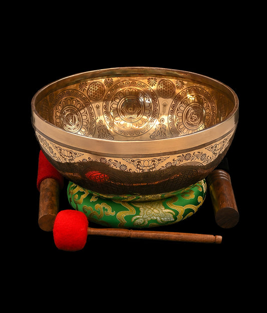 New Etched Jambati Tree of Life Singing Bowl B2 122Hz 10.5" N16221